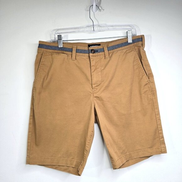 Express Khaki Slim Above the Knee 9" Inseam Flat Front Chino Shorts - Picture 1 of 9
